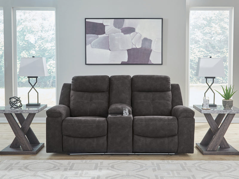 Lavish Furniture Outlet - Ashley Furniture - Brysonview Living Room - DBL Rec Loveseat w/Console / Charcoal - 6360594