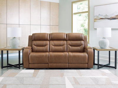 Lavish Furniture Outlet - Ashley Furniture - Knightington Living Room - PWR REC Sofa w/Audio Seating / Caramel - PCU1160015A